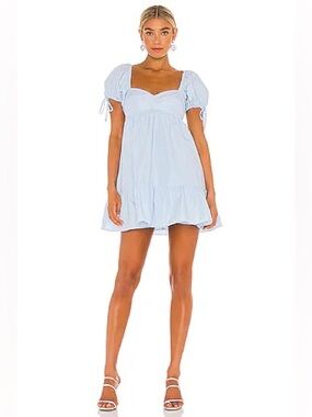 GUC Amanda Uprichard Sicily Light Blue Puff-Sleeve Mini Dress